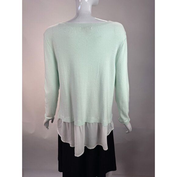 Cato Womens Mint Green Sweater With Sheer White Layered Hem Size S Lightweight - Picture 4 of 16